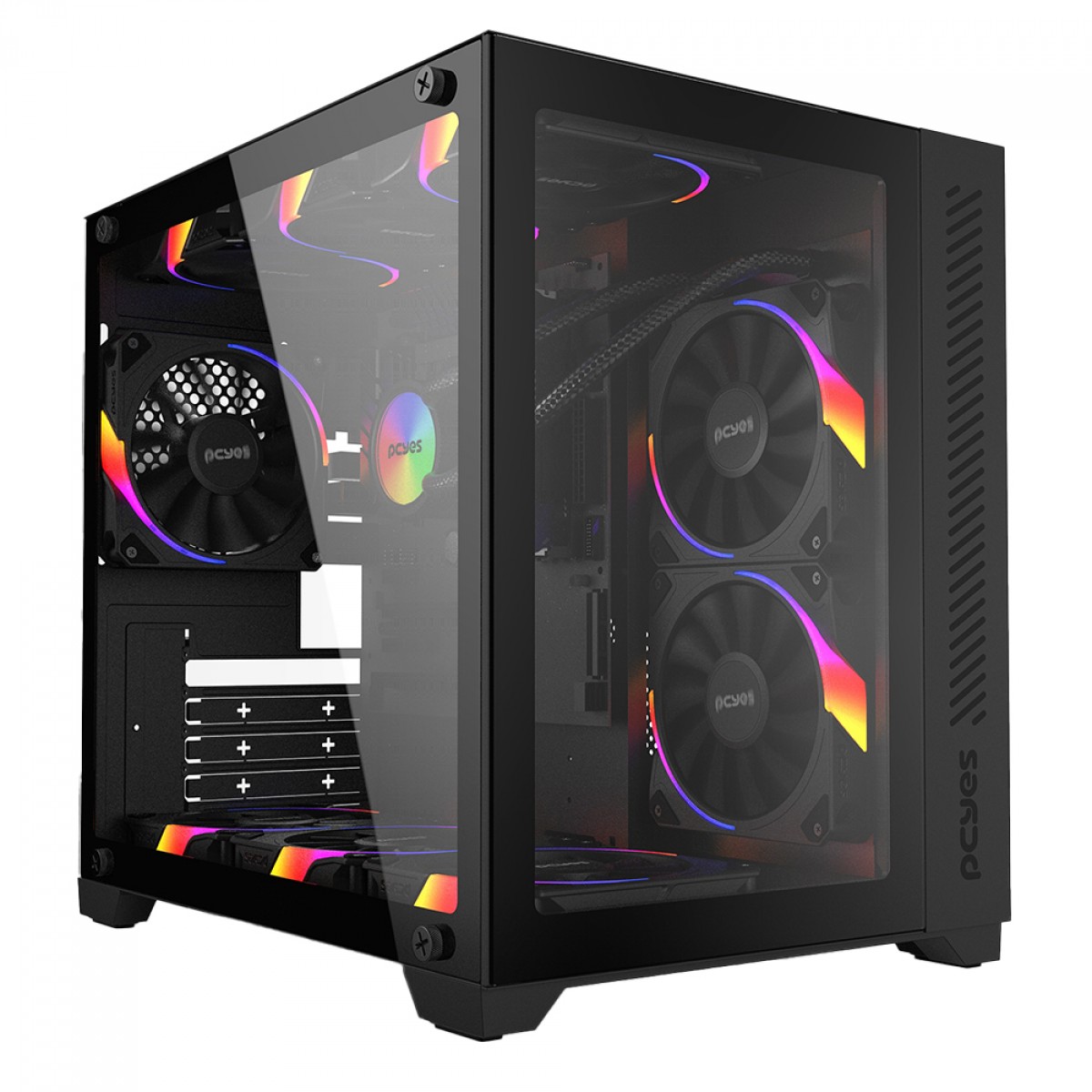 Gabinete Gamer Pcyes Forcefield Black Vulcan Mid Tower Vidro