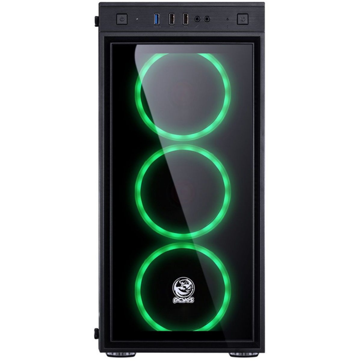 Gabinete Gamer PCyes Jupiter Mid Tower 3 Fans Green Vidro