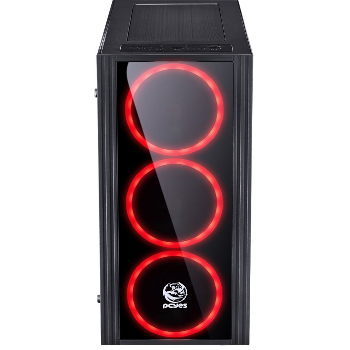 Gabinete Gamer PCyes Saturn Mid Tower 3 Fans Red Lateral De