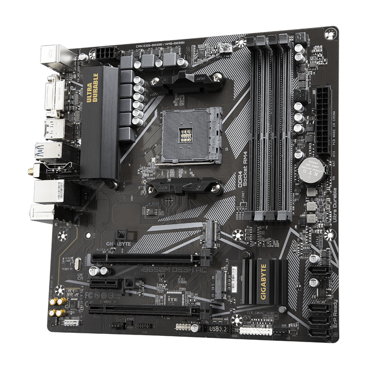 Placa Mãe Gigabyte B550M DS3H AC Wi Fi Chipset B550 AMD AM4 mATX DDR4