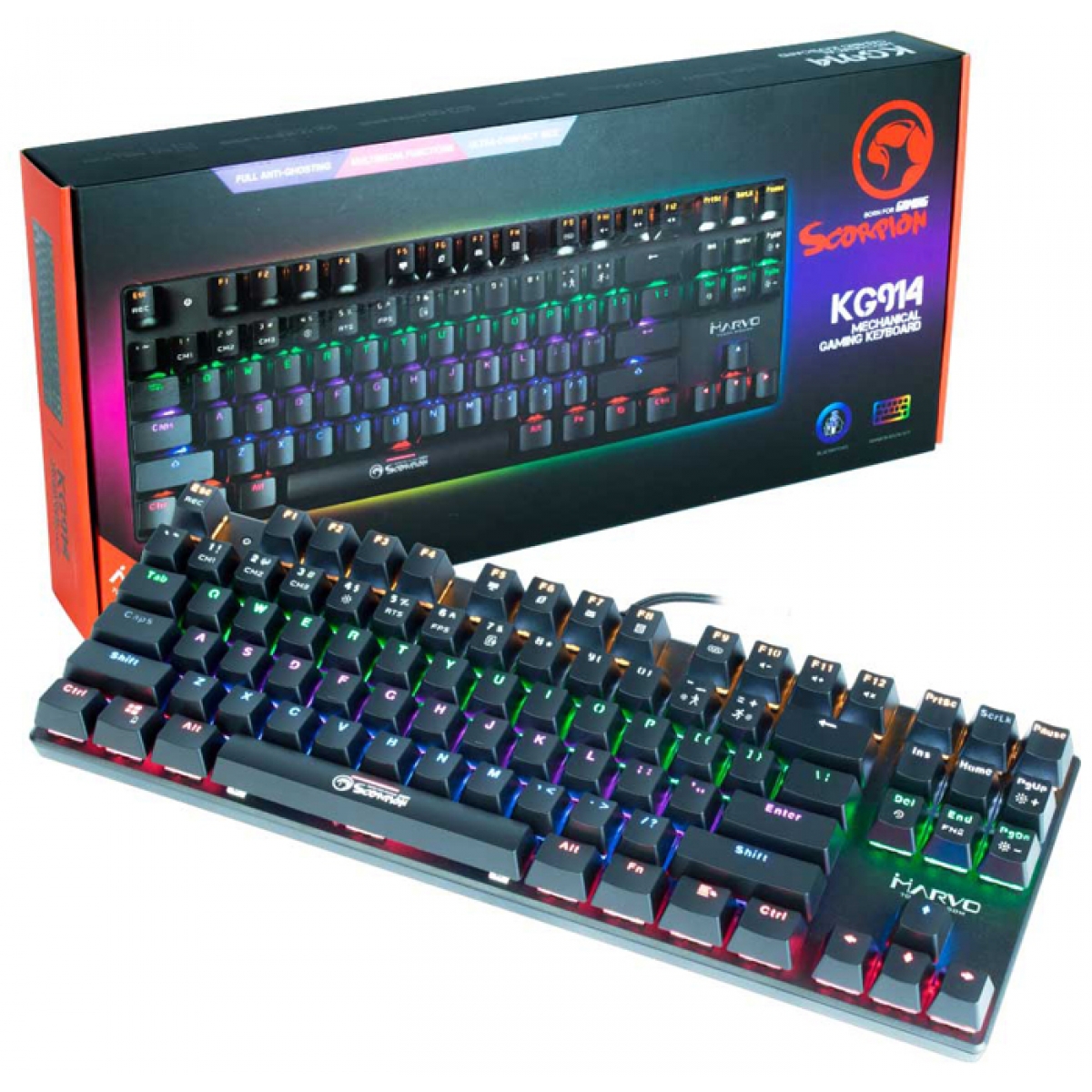 Teclado Mecânico Gamer Marvo Scorpion KG914 USB 2 0 Switch Azul Rainbow