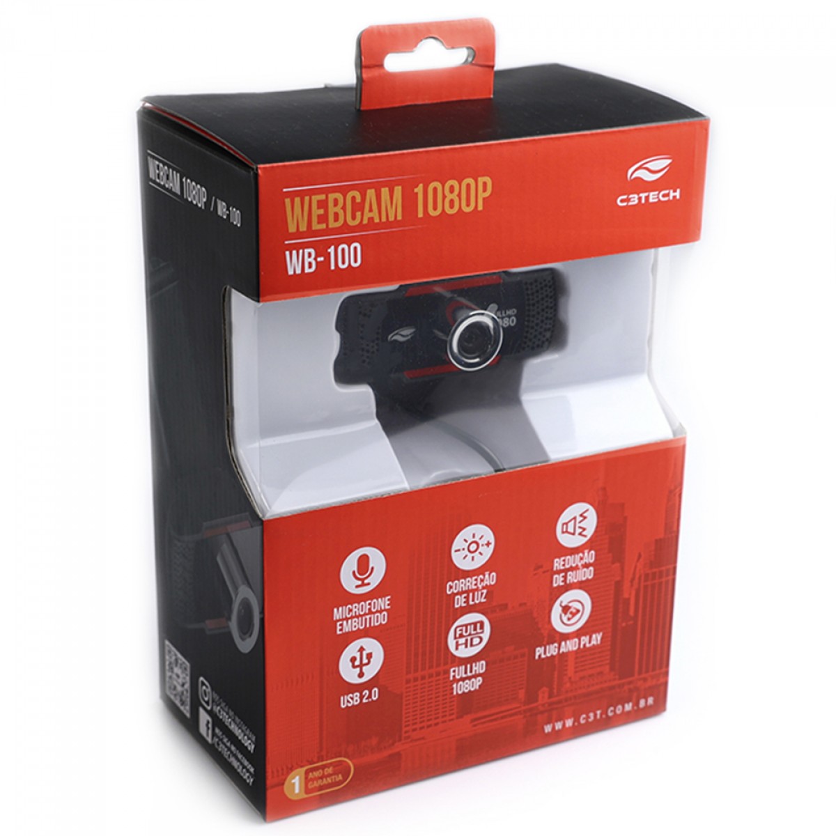 Webcam C Tech Wb Bk Full Hd P Microfone Preto