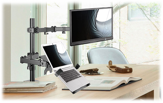 Suporte de Mesa PCyes Para Monitor e Notebook Com Articulação Dupla