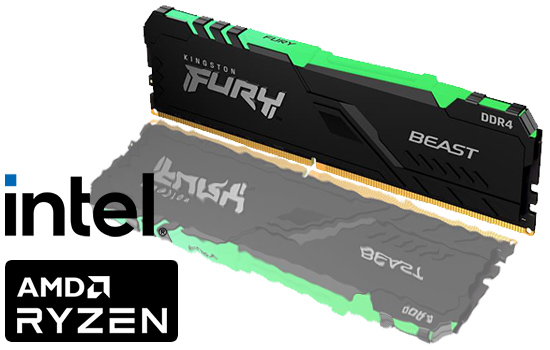 Memória RAM DDR4 Kingston 3200 MHz 8 GB Fury Beast RGB KF432C16BBA/8 - Preto