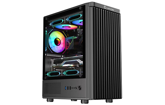 GABINETE GAMER HAYOM GB1727, MID TOWER, LATERAL EM VIDRO, M-ATX, COM 3 FANS, SEM FONTE, PRETO