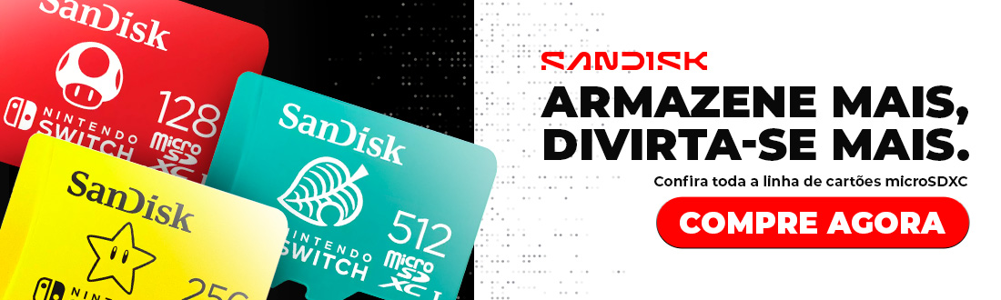Memórias Sandisk | Seu Nintedo Switch com mais memória. Confira!