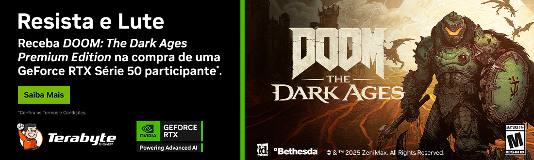 Bundle | Compre uma GeForce série 50 participante* e ganhe DOOM: The Dark Ages. Aproveite!