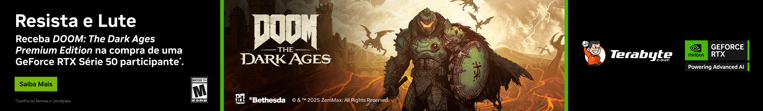 Bundle | Compre uma GeForce série 50 participante* e ganhe DOOM: The Dark Ages. Aproveite!