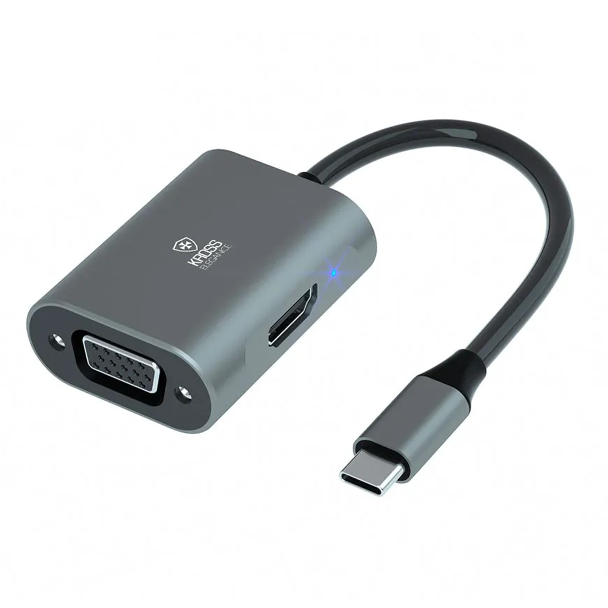 Adaptador Kross Elegance 2 em 1, Tipo-C para HDMI/VGA, KE-UCT205