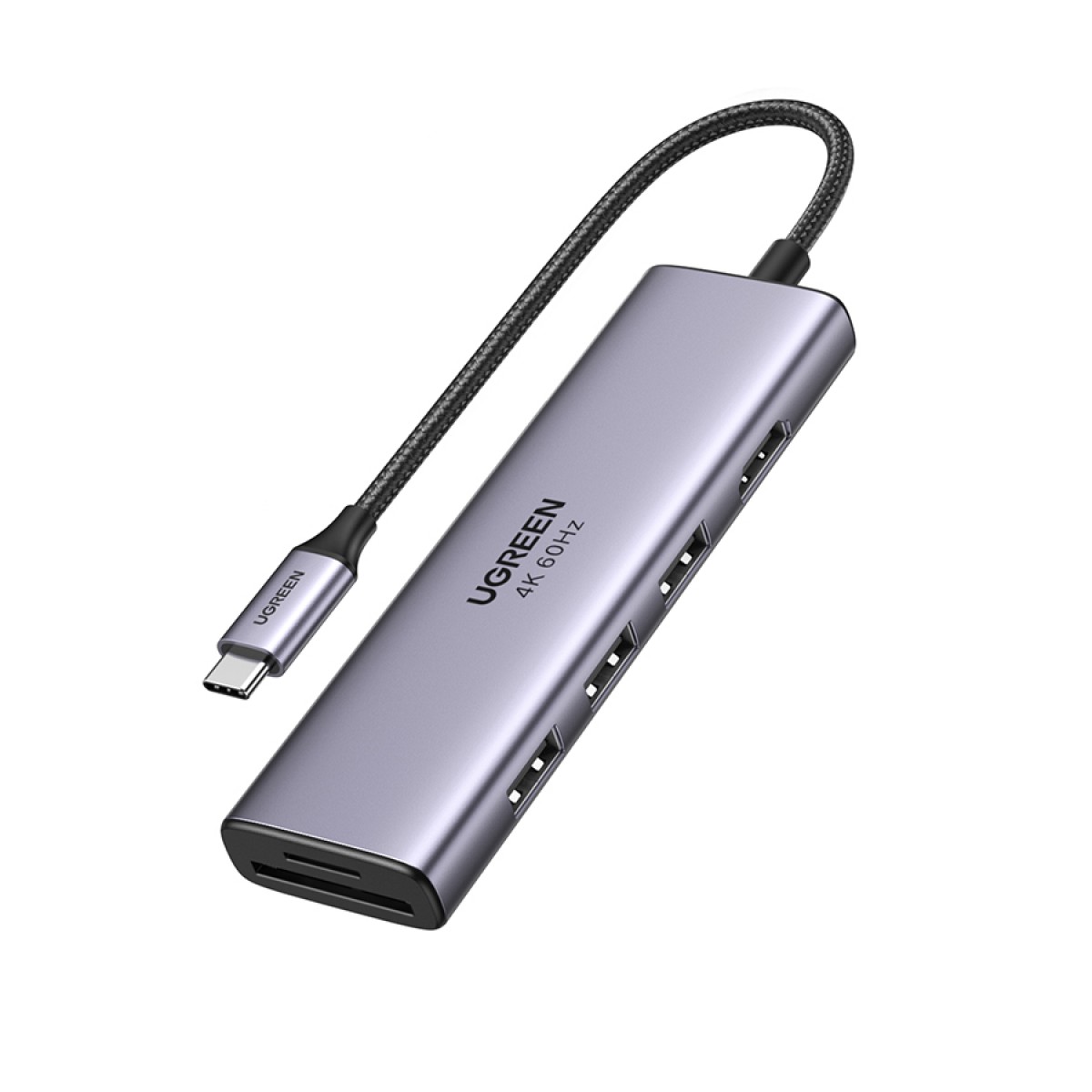 Adaptador Ugreen, USB-C para HDMI + 3 Portas USB 3.0 A + SD/TF, Cinza, CM511, 60383