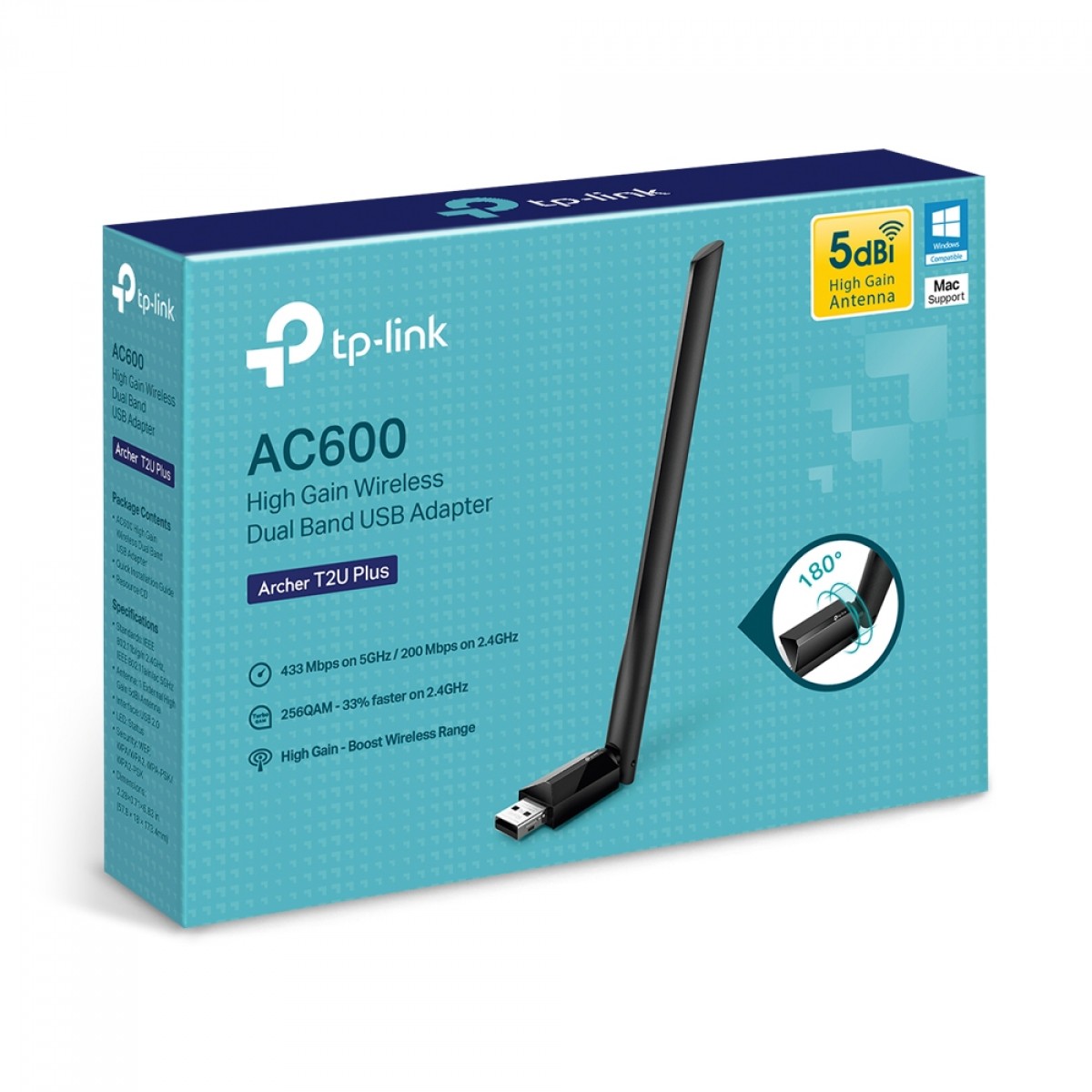 Adaptador Wireless Tp-Link, USB, Dual Band, AC600, Archer T2U Plus
