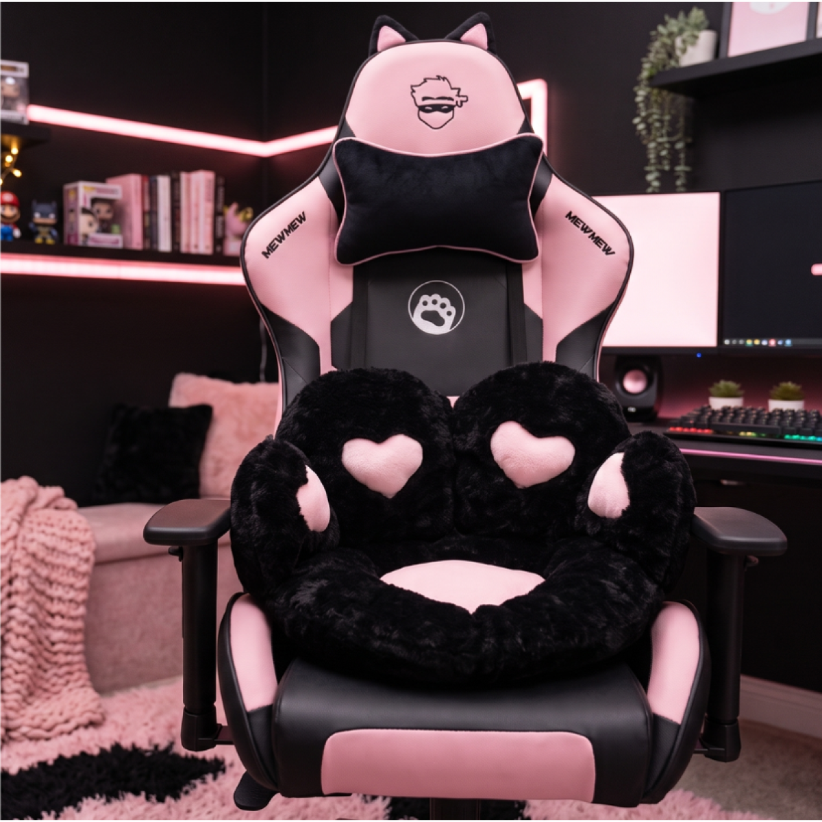 Almofada Gamer Ninja Soft Kitty, Preta e Rosa, GN-CN-BPS50C