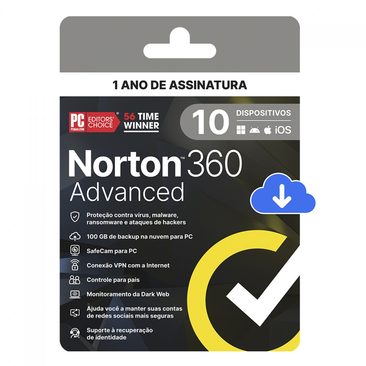 Antivírus Norton 360 Advanced, 10 Dispositivos, 12 Meses, Digital para Download, 21443248