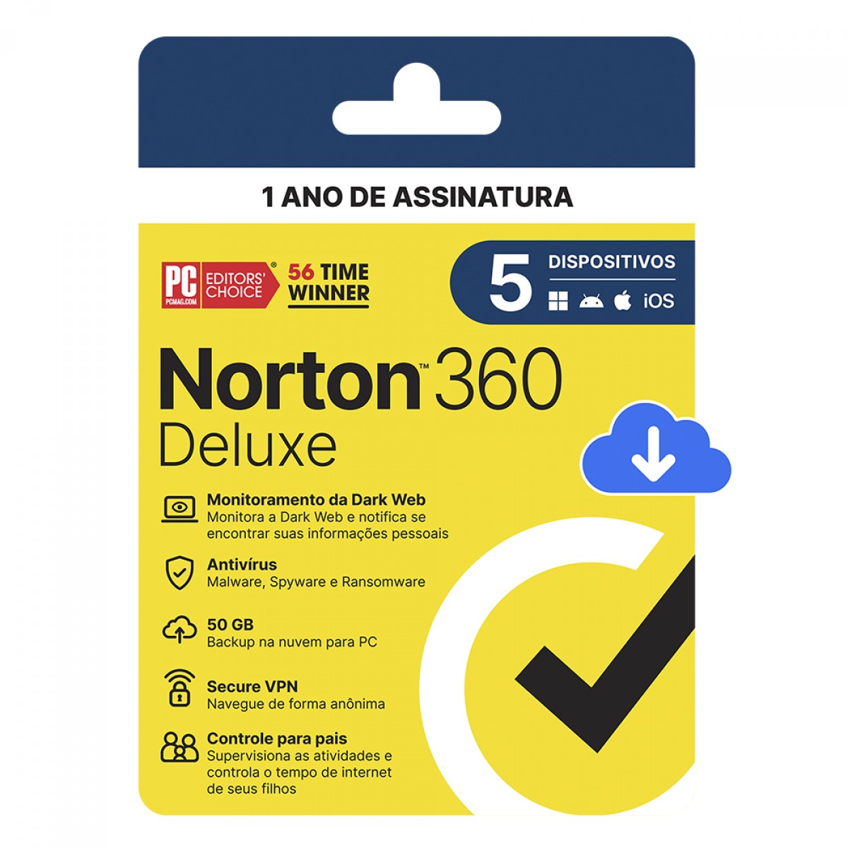 Antivírus Norton 360 Deluxe, 5 Dispositivos, 12 Meses, Digital para Download, 21430753