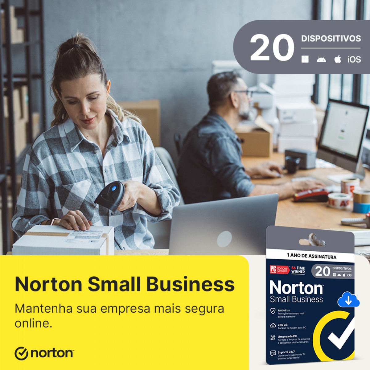 Antivírus Norton Small Business 250GB, 20 Dispositivos, 12 Meses ESD, 21460349