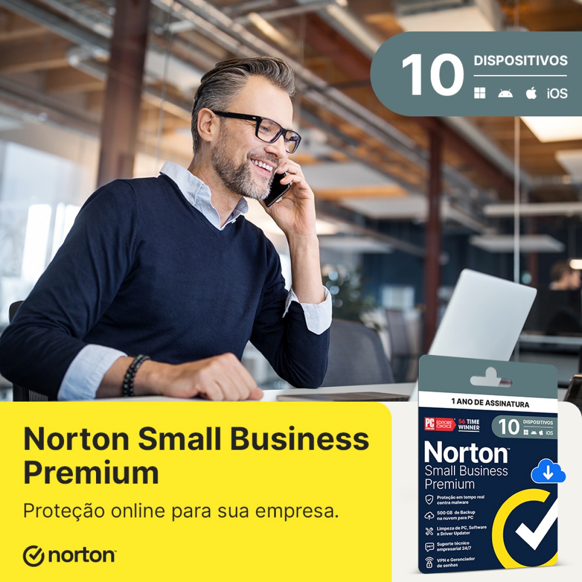 Antivírus Norton Small Business Premium 500GB, 10 Dispositivos, 12 Meses ESD, 21460366