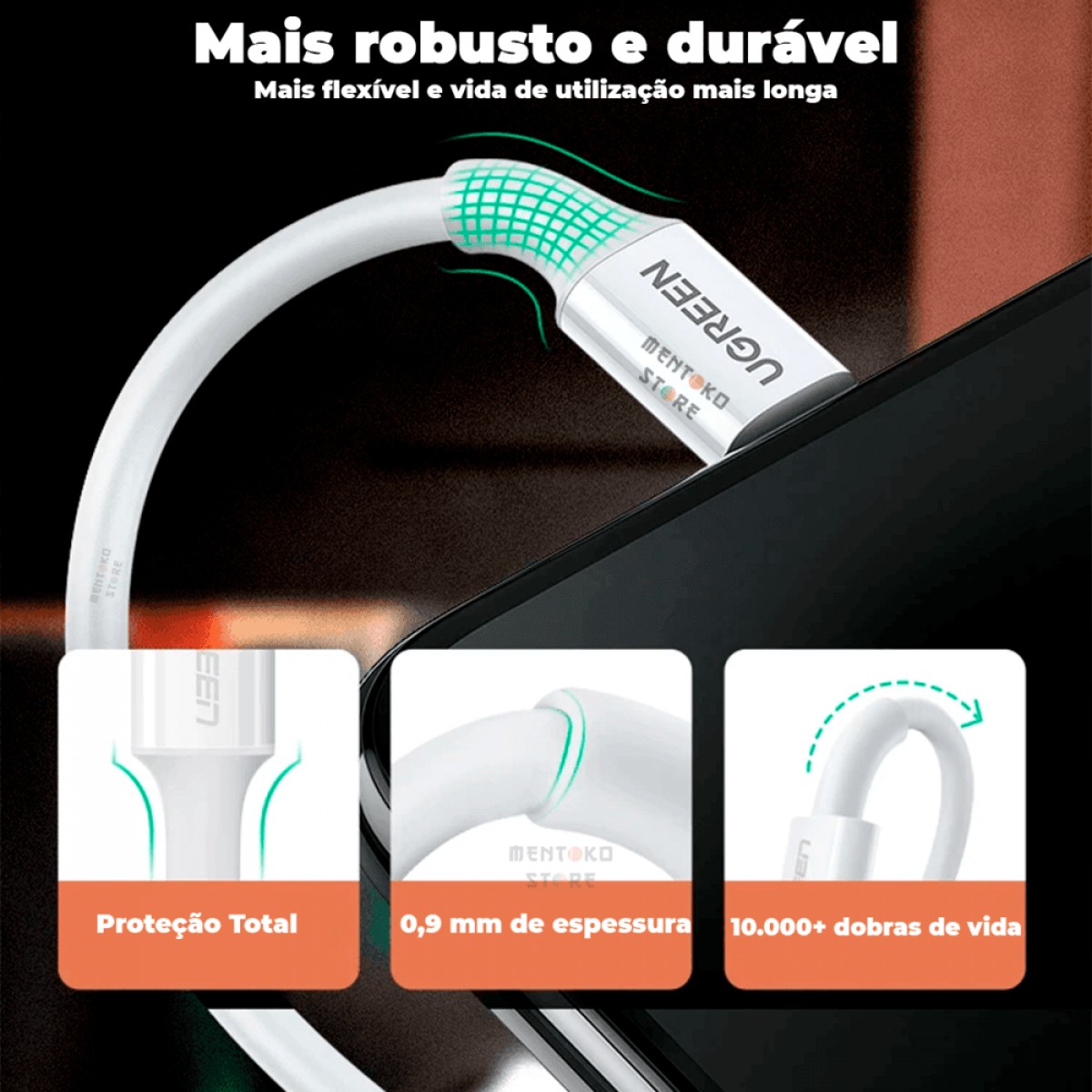 Cabo de Dados Ugreen USB-A Para Lightning, 1m, White, US155