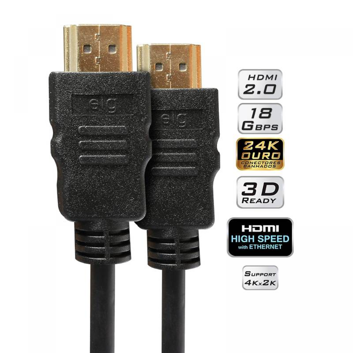 Cabo HDMI ELG 2.0, 4K ULTRA HD 3D, 1,8 Metros, HS1018