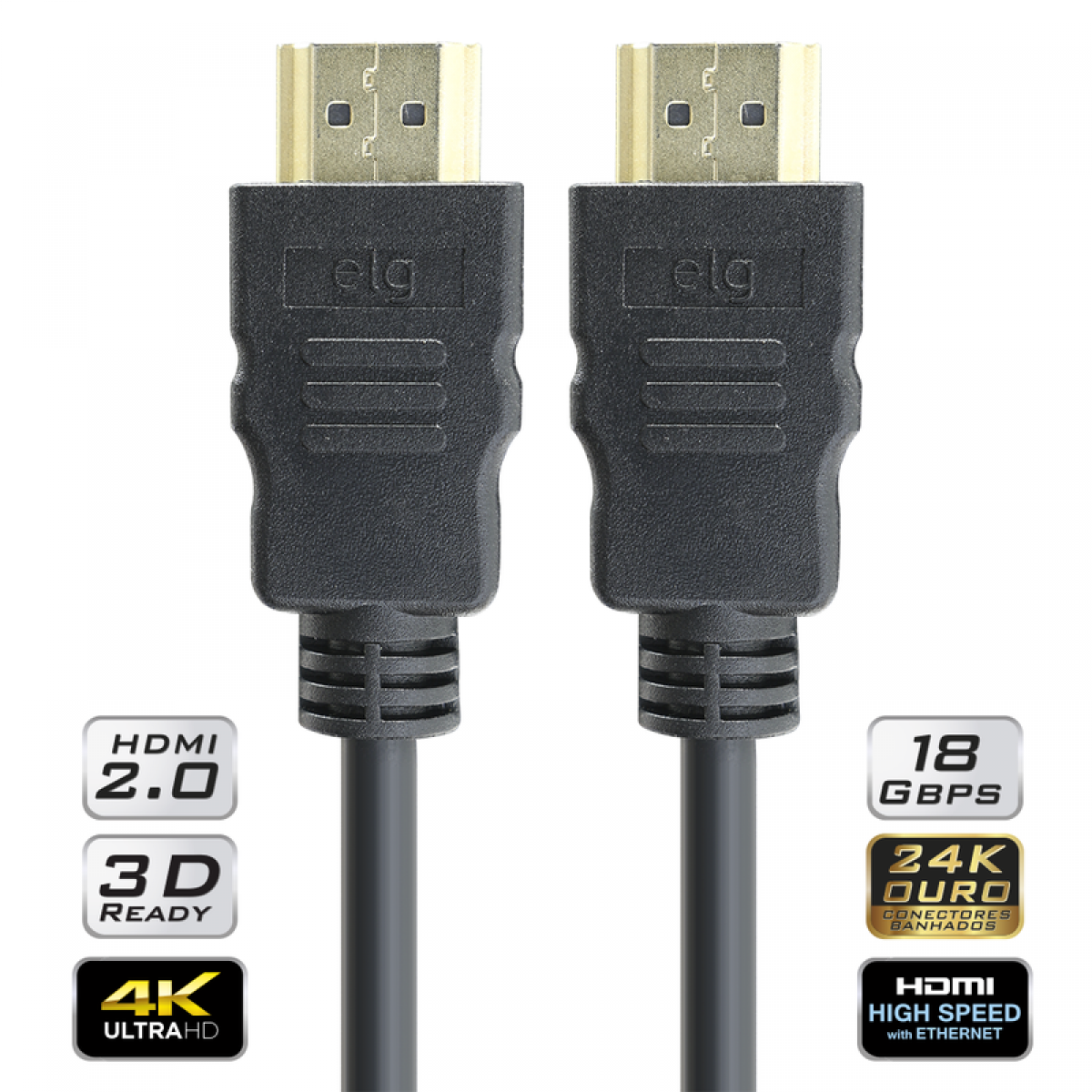 Cabo HDMI ELG 2.0, 4K ULTRA HD 3D, 1,8 Metros, HS18L