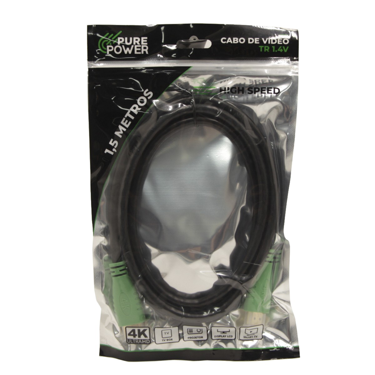 Cabo HDMI Pure Power TR 1.4, 4K High Speed, 1,5m, Preto, PP-CB-HD1415BRN