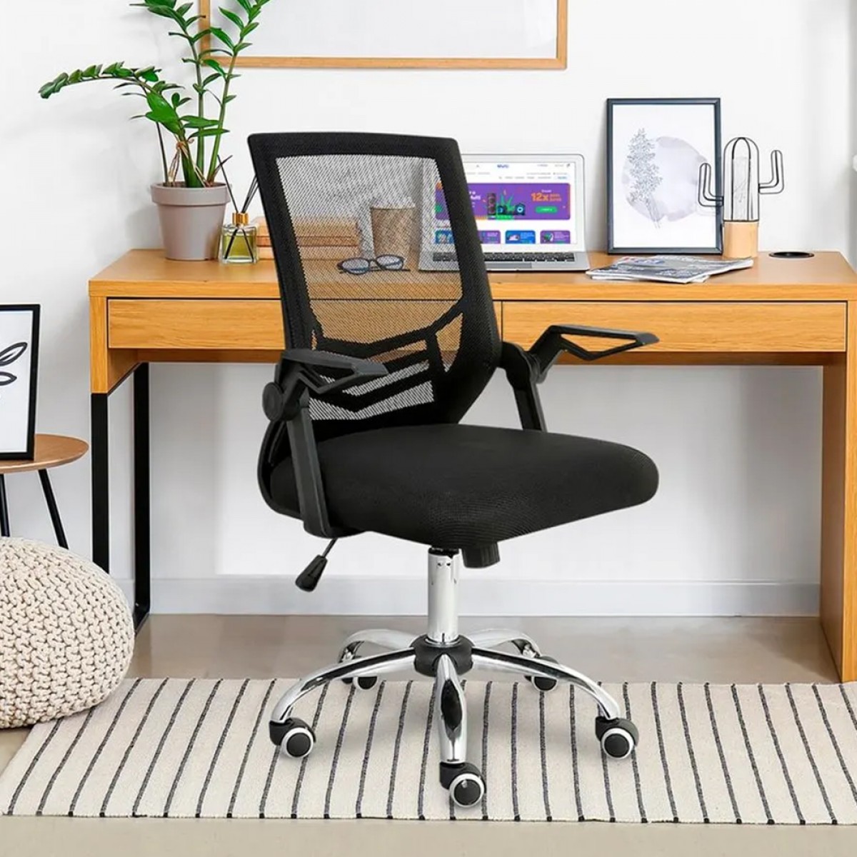 Cadeira de Escritório Adapt Multi, Altura e Braço Ajustável, Base Cromada, Preta, GA204