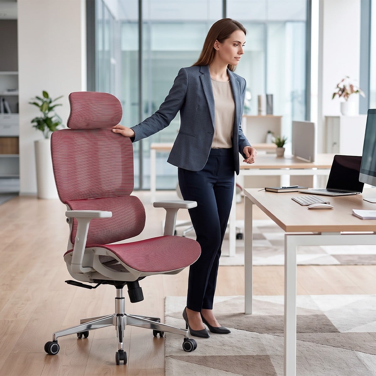Cadeira de Escritório Dr. Office Business, Mesh, 2D, Ajustável, Suporta até 120kg, Bordô, DR-CH-BNN2DPRF