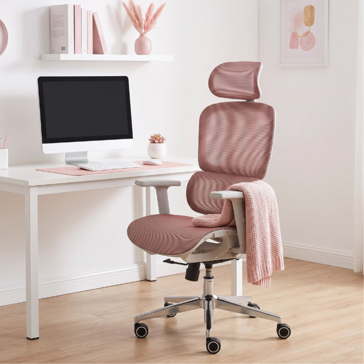 Cadeira de Escritório Dr. Office Business, Mesh, 2D, Ajustável, Suporta até 120kg, Rosa Antigo, DR-CH-BNN2DPF