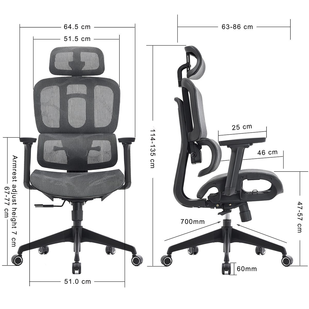 Cadeira de Escritório Dr. Office Business, Mesh, 3D, Ajustável, Suporta até 120kg, Preto e Cinza, DR-CH-BNR3DBGF