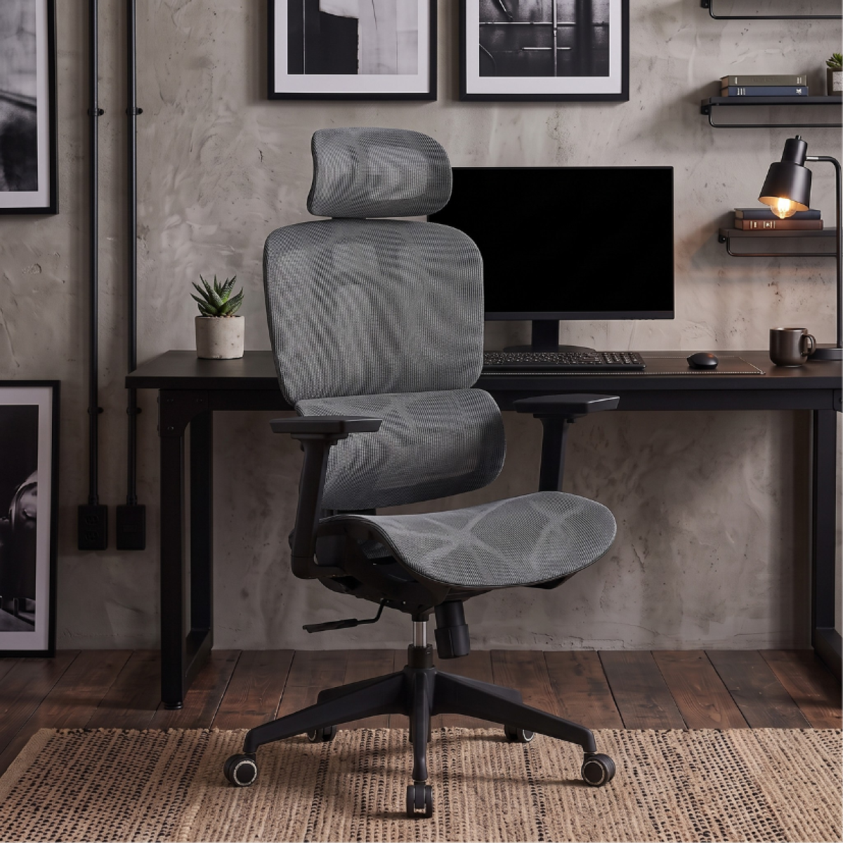 Cadeira de Escritório Dr. Office Business, Mesh, 3D, Ajustável, Suporta até 120kg, Preto e Cinza, DR-CH-BNR3DBGF