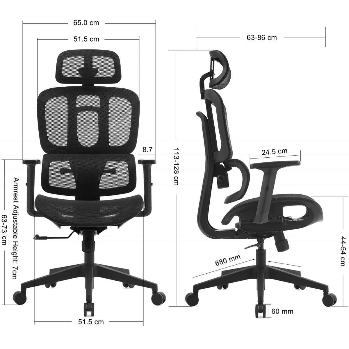 Cadeira de Escritório Dr. Office Business, Preta, Mesh, 2D com 7cm de altura ajustável, Suporta até 120kg 