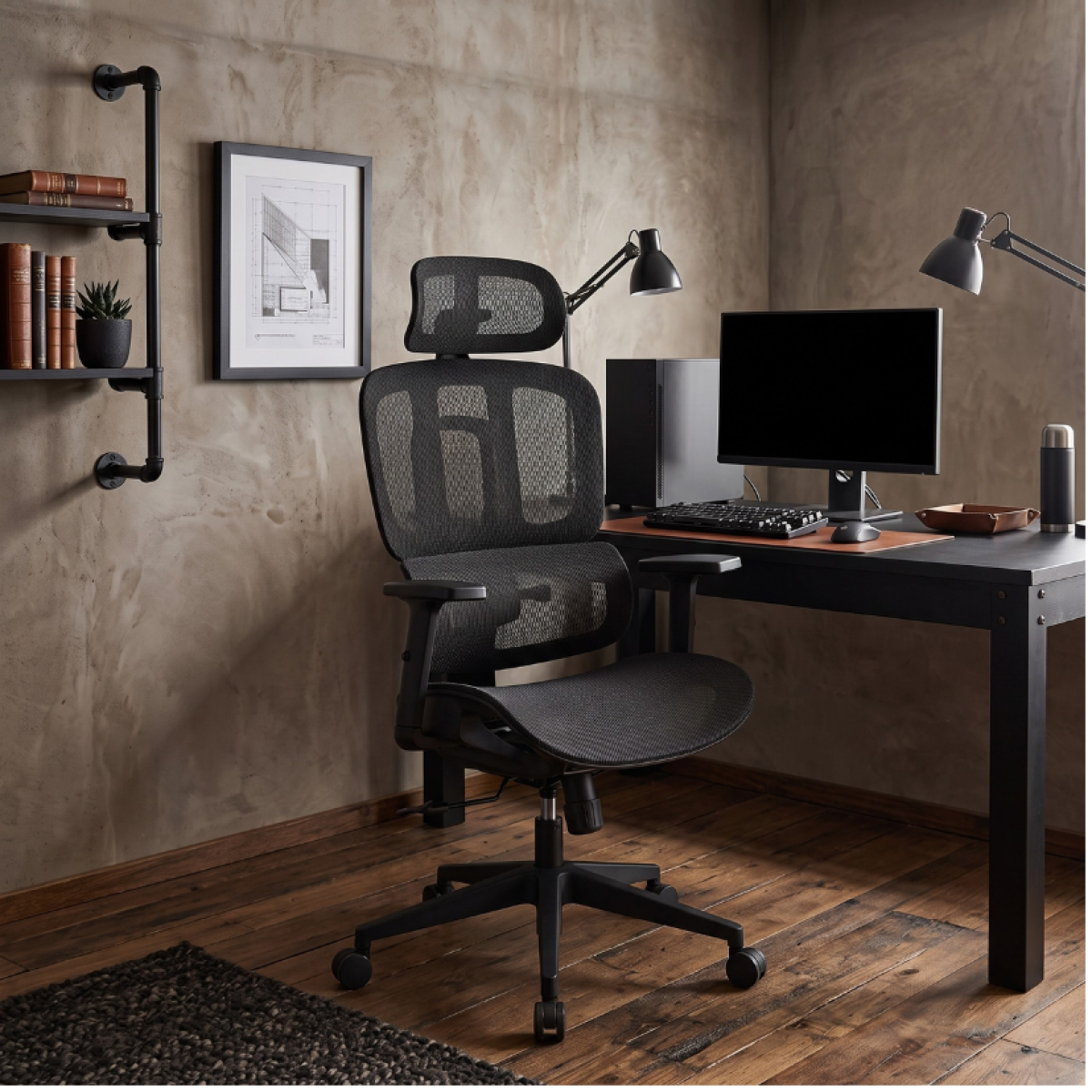 Cadeira de Escritório Dr. Office Business, Preta, Mesh, 2D com 7cm de altura ajustável, Suporta até 120kg 