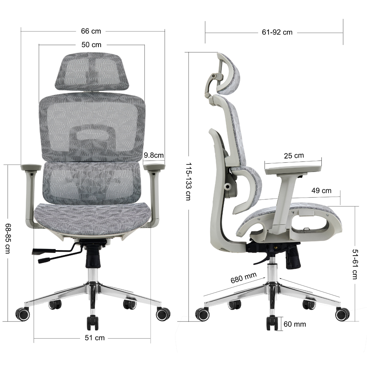 Cadeira de Escritório Dr. Office Business Pro, Cinza, Mesh, 3D, Altura Ajustável, DR-CH-BPR3DGH