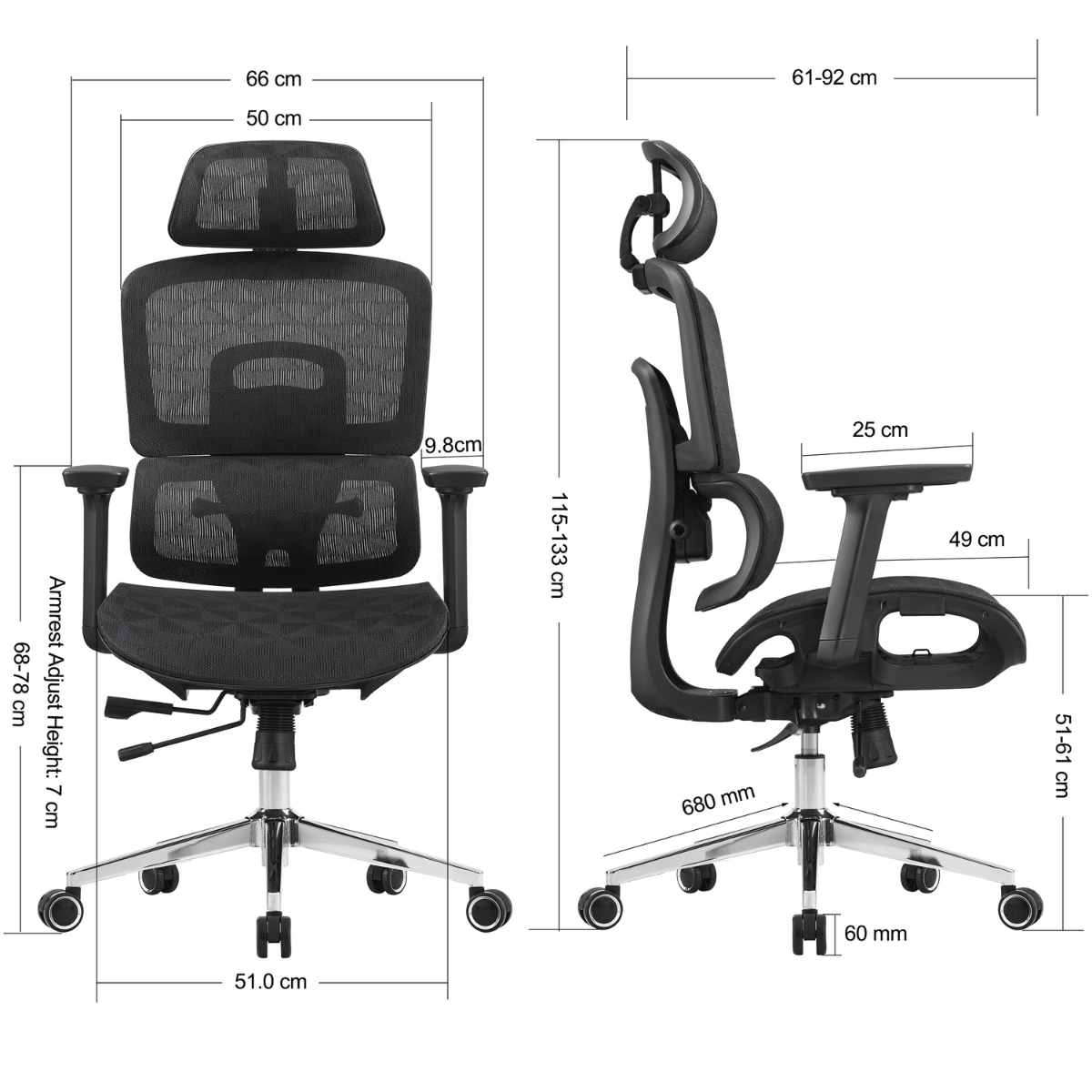 Cadeira de Escritório Dr. Office Business Pro, Preta, Mesh, 3D, Altura Ajustável