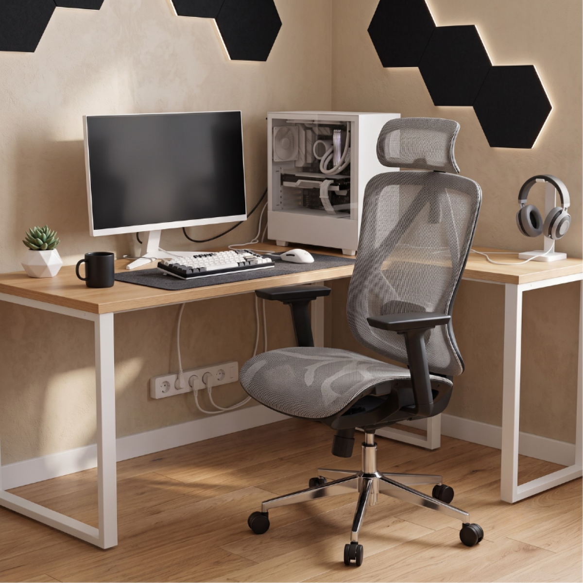 Cadeira de Escritório Dr. Office Ergo, Branco, Mesh, Altura Ajustável, DR-CH-EGR2DBWF