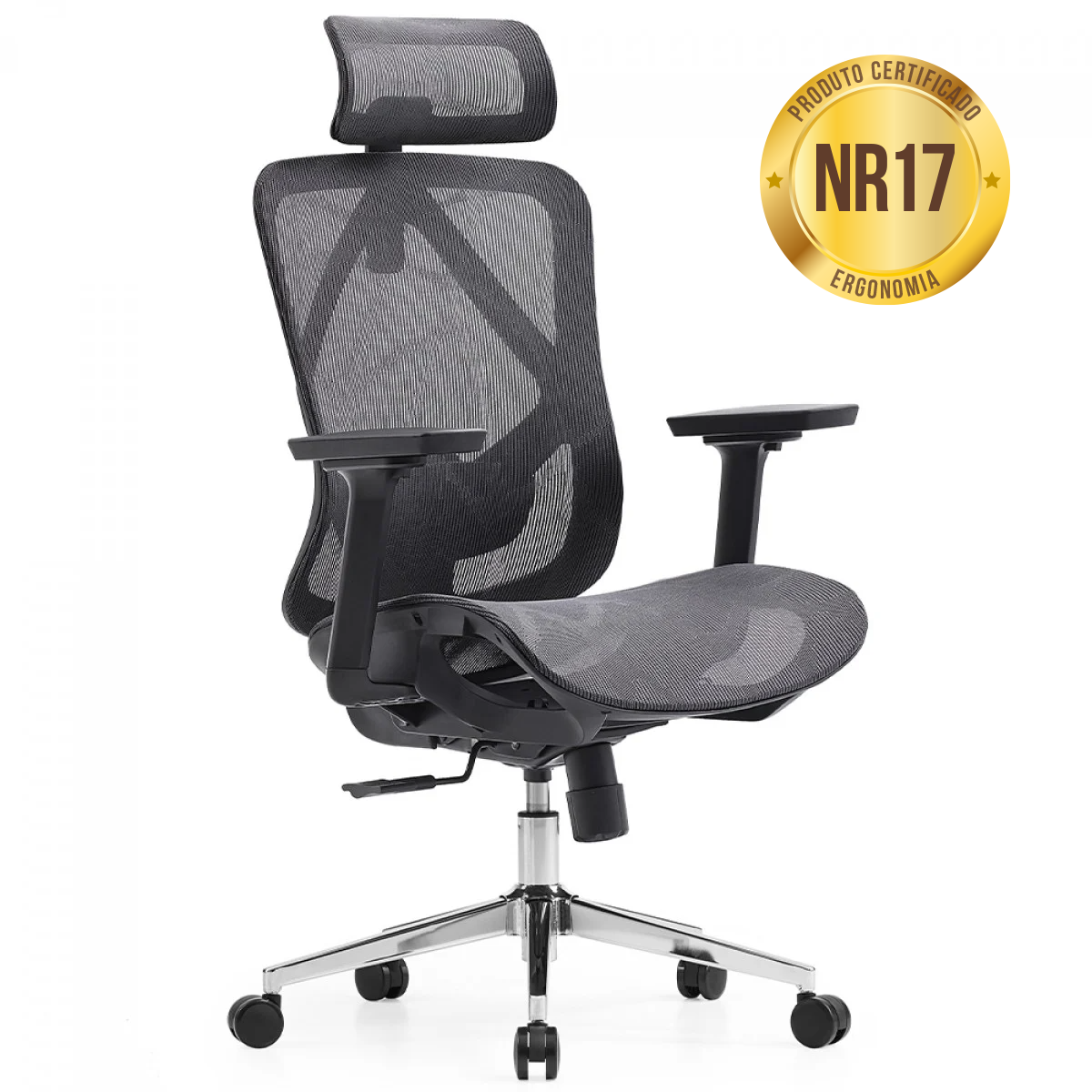 Cadeira de Escritório Dr. Office Ergo, Cinza, Mesh, Altura Ajustável, DR-CH-EGR2DBGF