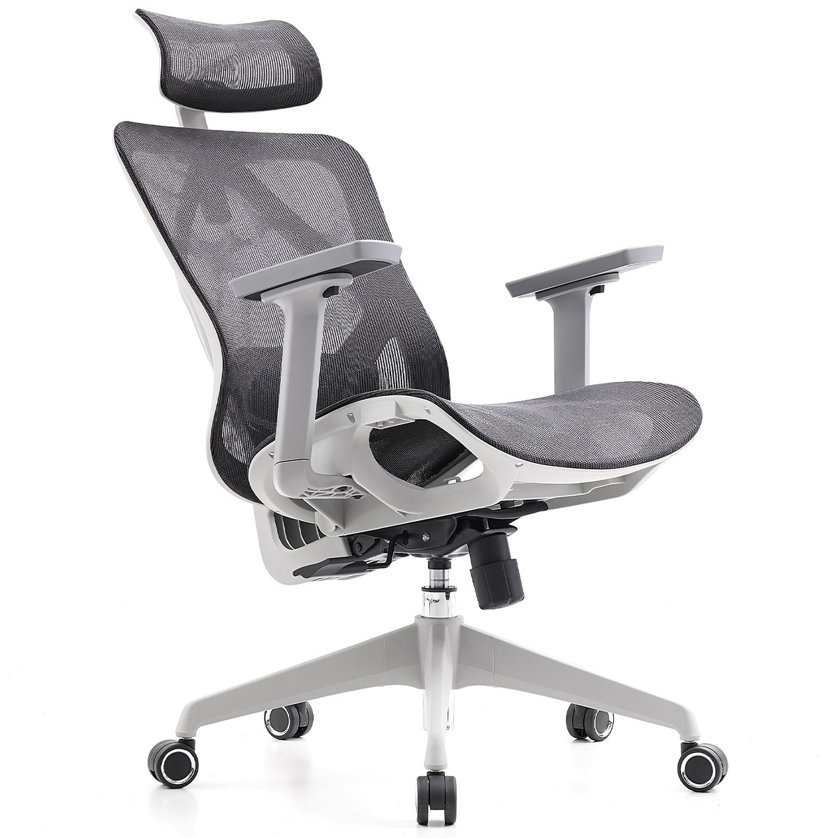 Cadeira de Escritório Dr. Office Ergo, Mesh, 3D, Altura Ajustável, Branco e Cinza, DR-CH-EGR3DWGF