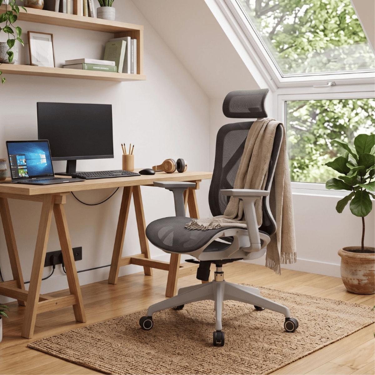 Cadeira de Escritório Dr. Office Ergo, Mesh, 3D, Altura Ajustável, Branco e Cinza, DR-CH-EGR3DWGF