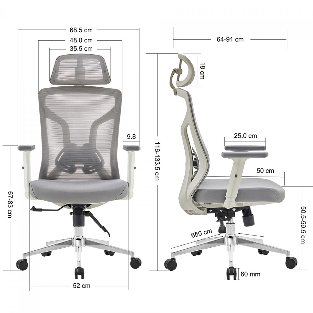 Cadeira de Escritório Dr. Office Ergo Pro, Cinza, Mesh, Altura Ajustável, DR-CH-EPR2DGH