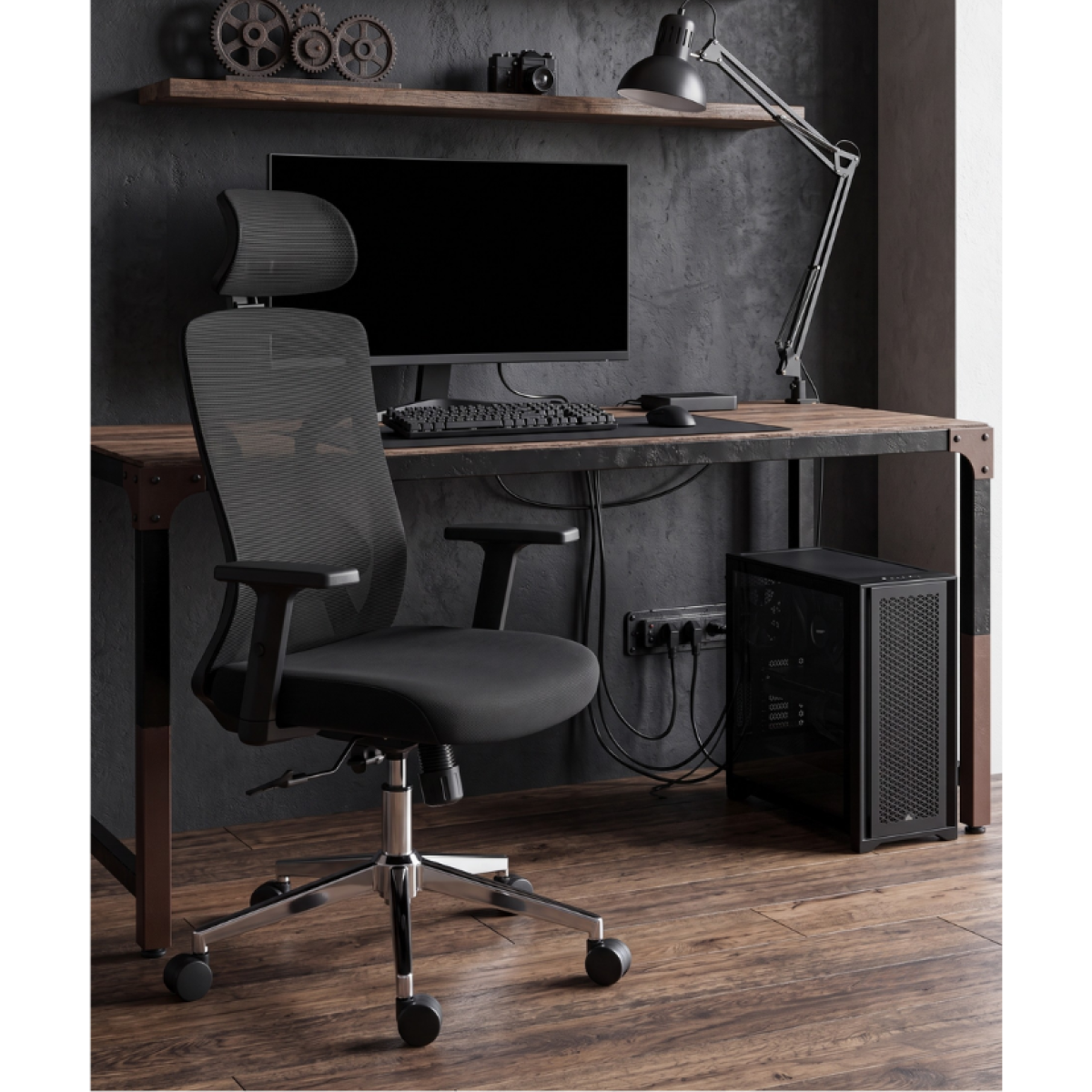 Cadeira de Escritório Dr. Office Ergo Pro, Preta, Mesh, Altura Ajustável