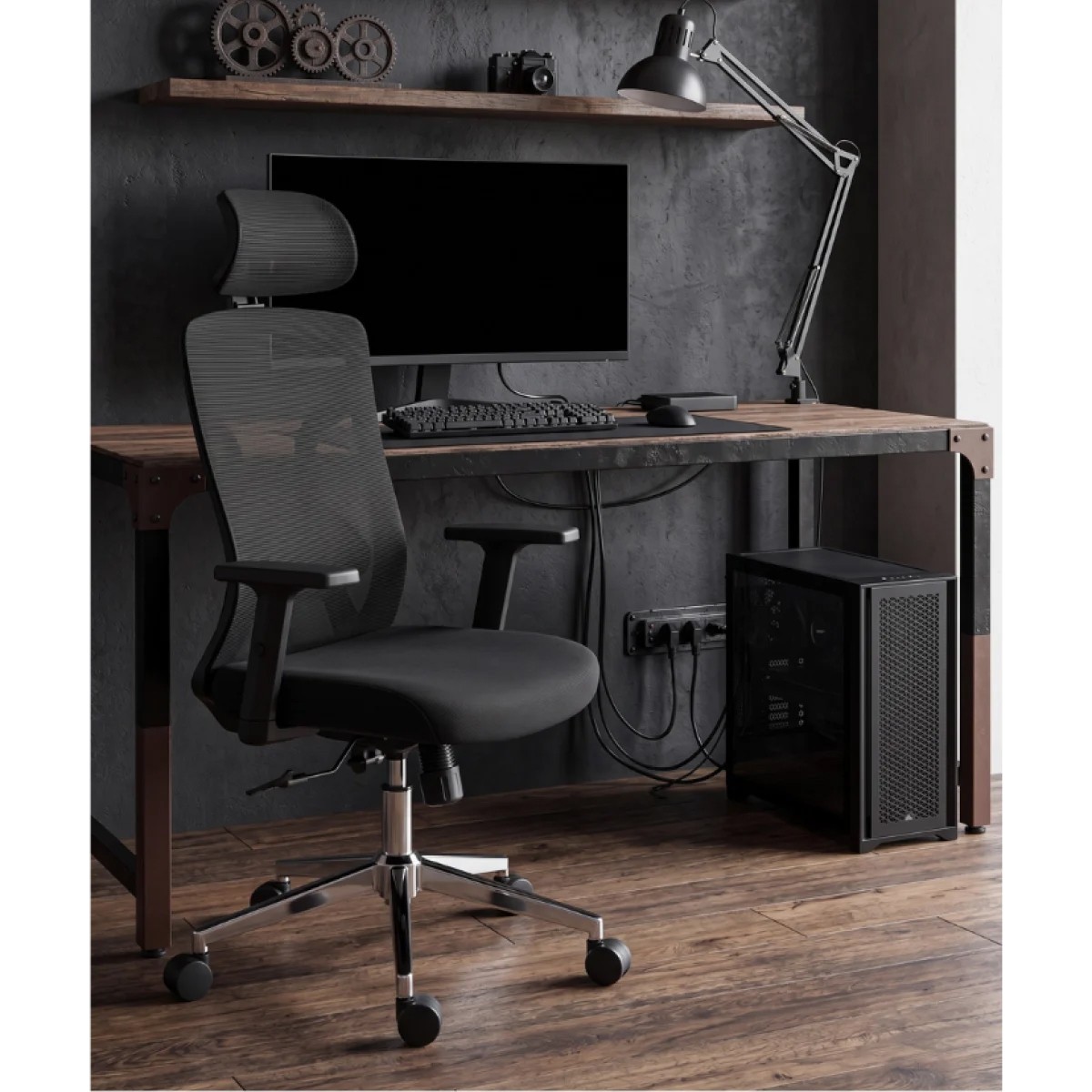 Cadeira de Escritório Dr. Office Ergo Pro, Preta, Mesh, Altura Ajustável