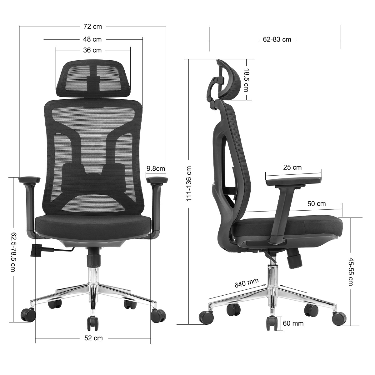 Cadeira de Escritório Dr. Office Ergo Pro, Preta, Mesh, Altura Ajustável