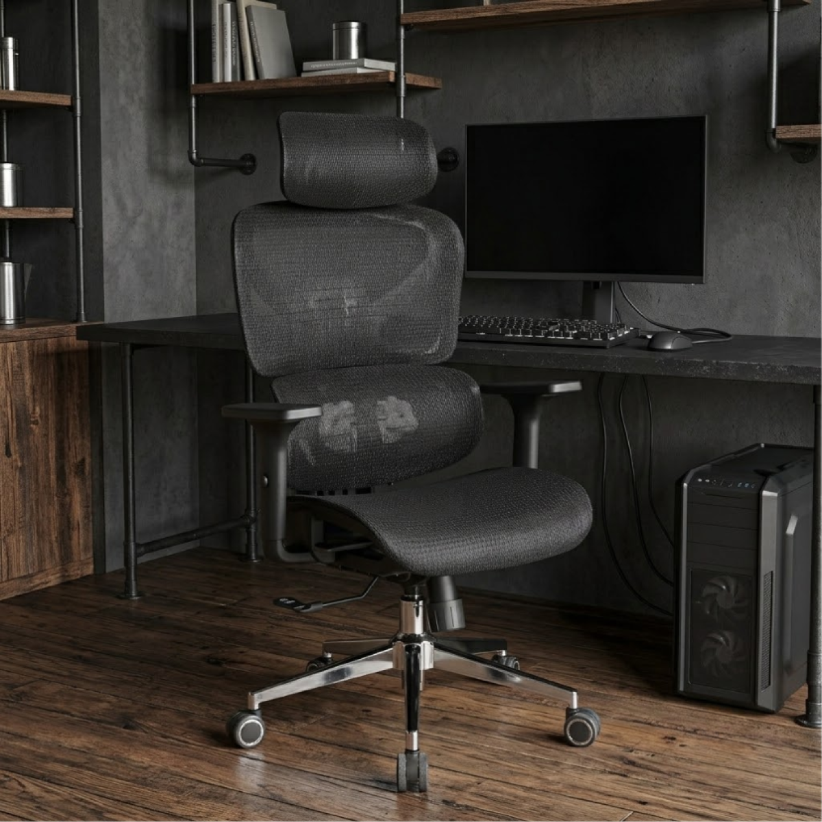 Cadeira de Escritório Dr. Office Fluence, Massageadora, Mesh, 3D, Ajustável, Preta, DR-CH-RFR3DBF