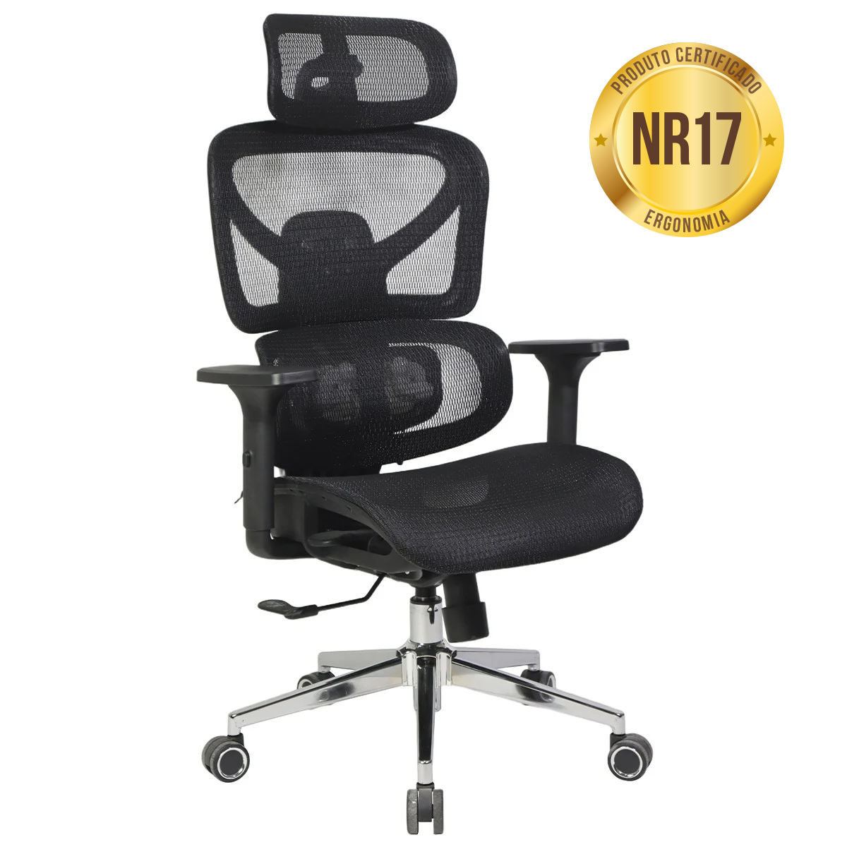 Cadeira de Escritório Dr. Office Fluence, Massageadora, Mesh, 3D, Ajustável, Preta, DR-CH-RFR3DBF