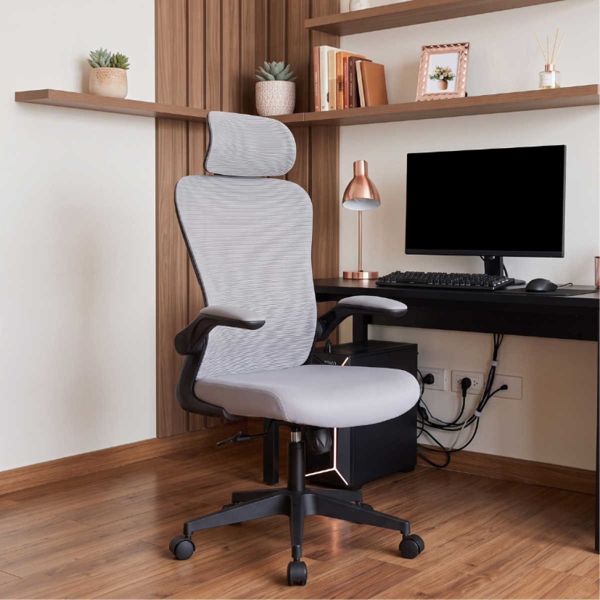 Cadeira De Escritório Dr. Office Handy V2, Mesh, Cinza e Preta, DR-CH-HV2R1DGF