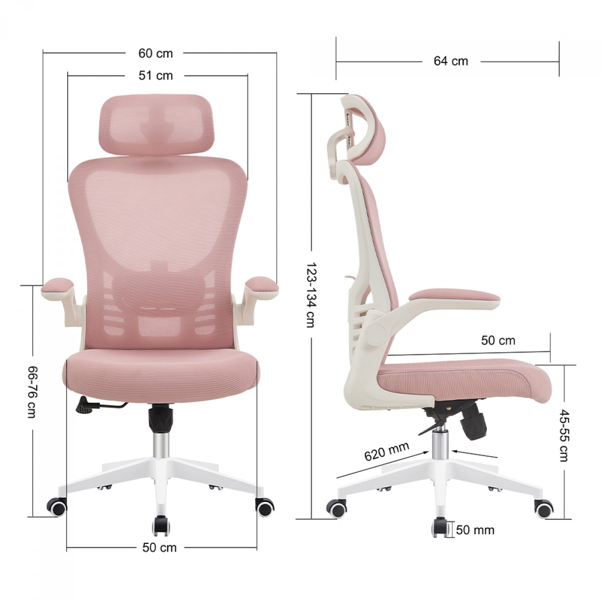 Cadeira De Escritório Dr. Office Handy V2, Mesh, Rosa e Branca, DR-CH-HV2R1PBF 