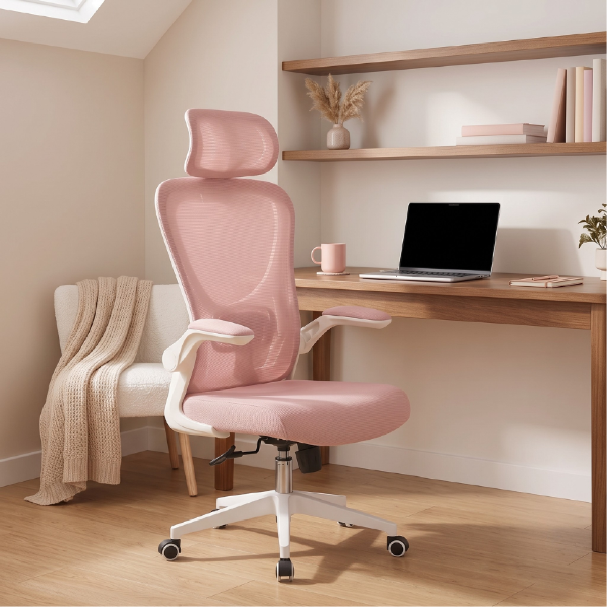 Cadeira De Escritório Dr. Office Handy V2, Mesh, Rosa e Branca, DR-CH-HV2R1PBF 
