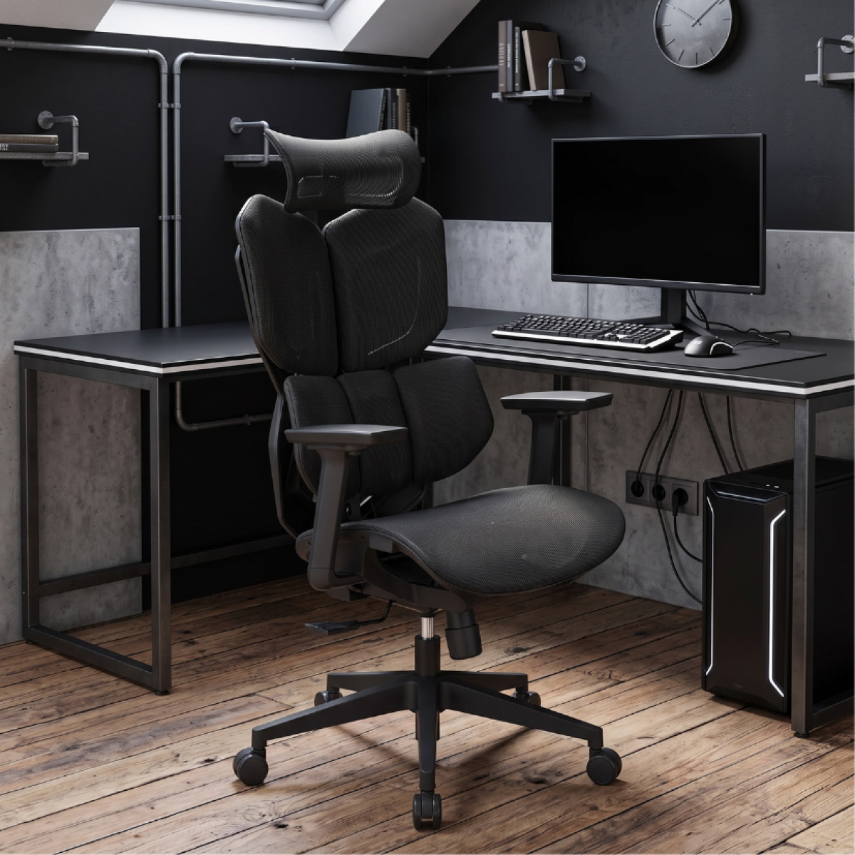 Cadeira de Escritório Dr. Office Vortex, Ajustável, Reclinável, Mesh, 3D, Preta, DR-CH-VXR3DBF
