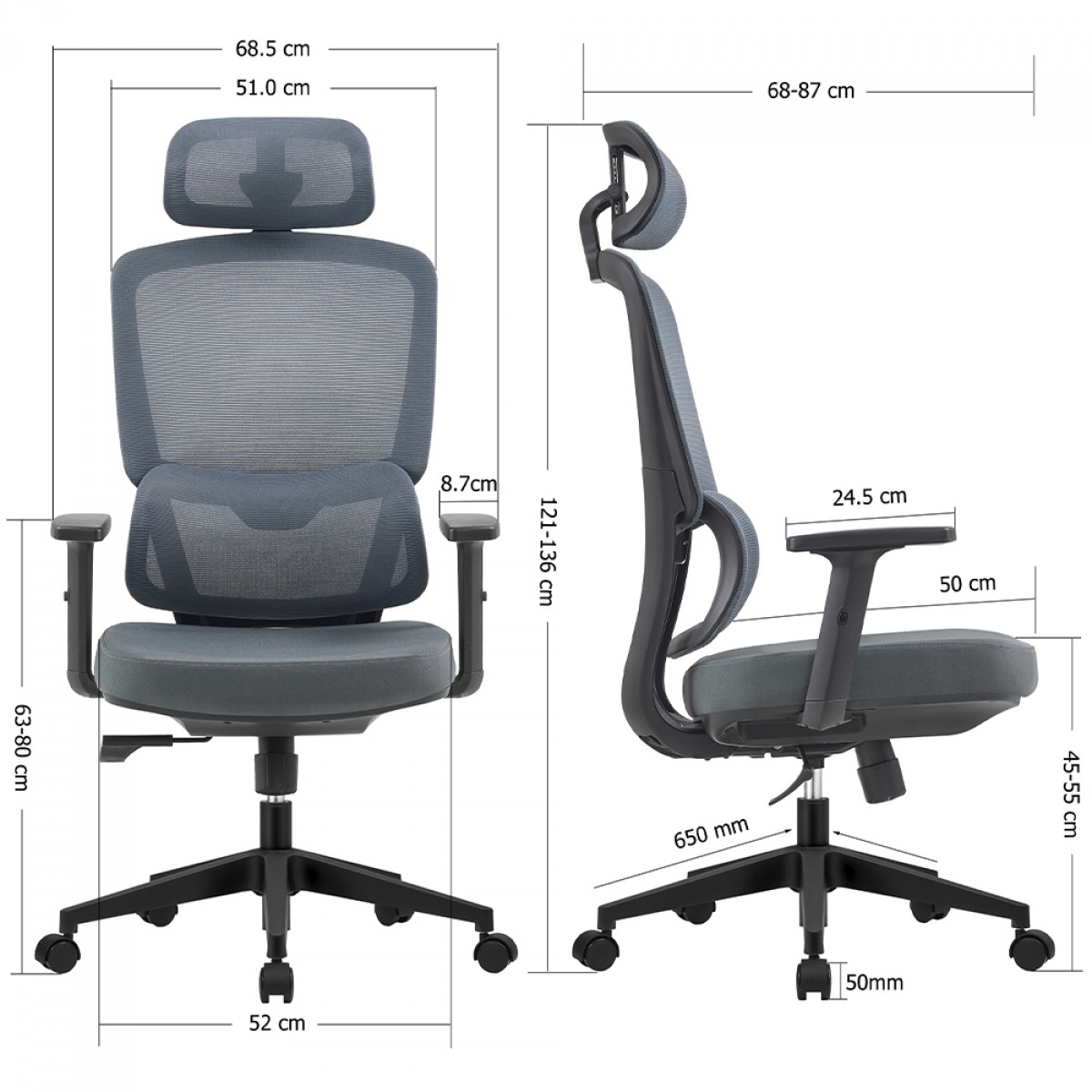 Cadeira de Escritório Dr. Office Work Pro, Ajustável, Mesh, Reclinável, Cinza, DR-CH-WKPR2DG 