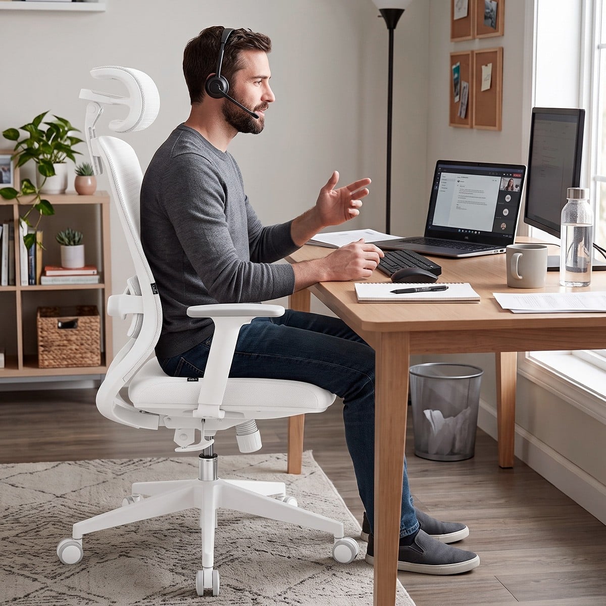 Cadeira de Escritório DT3 Atria Ashen, Tecido Trinity, 3D, Ajustável, Branco
