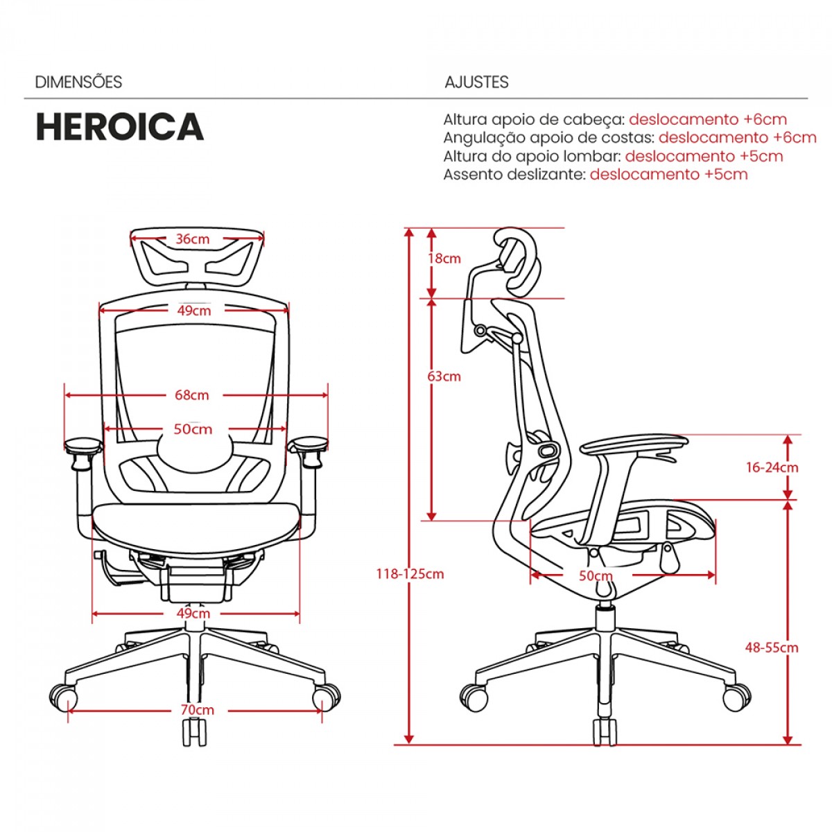 Cadeira De Escritório DT3 Heroica, Ajustável, Ergonômica, 5D, Mesh, Preto, 11181-2
